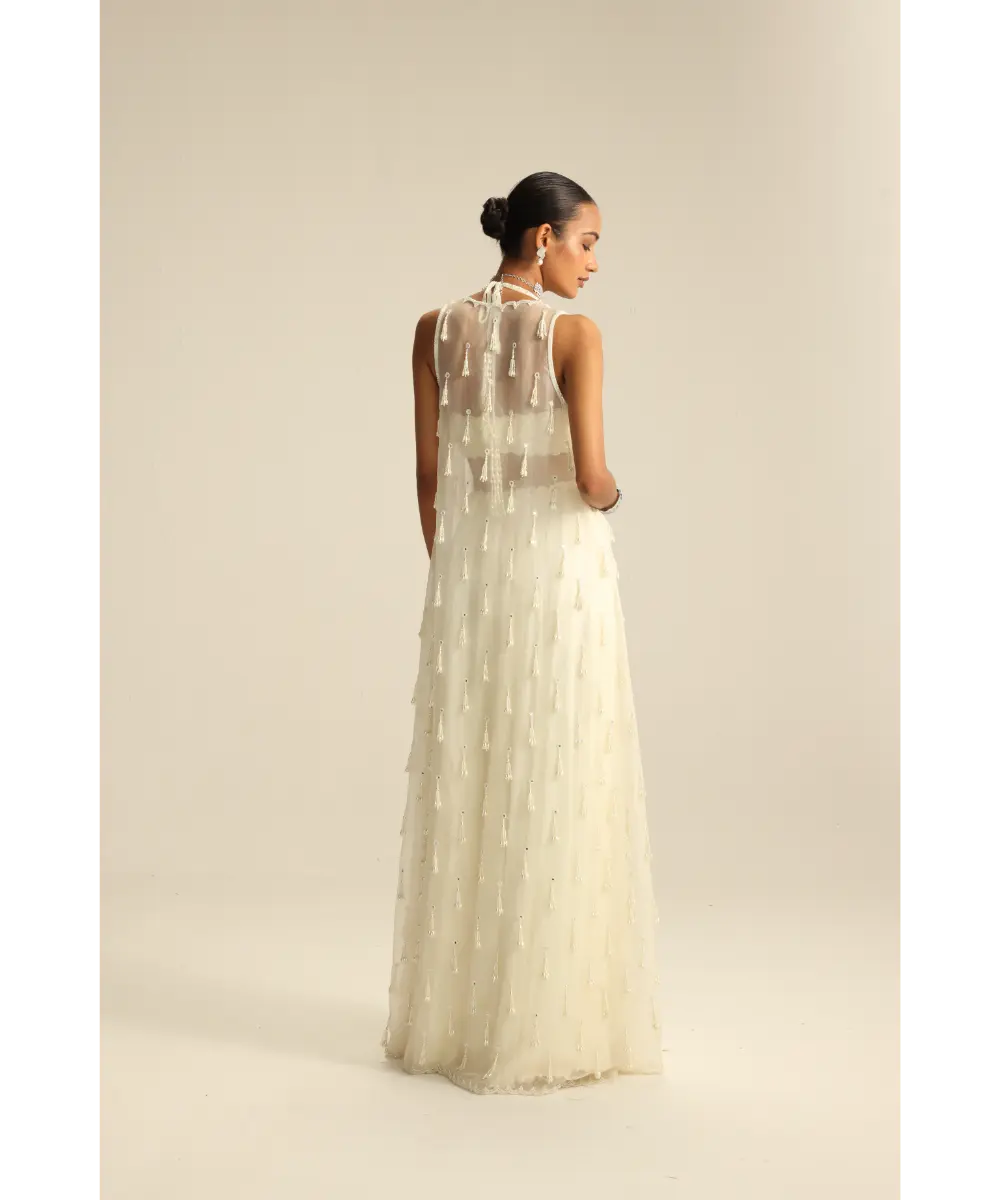 VVANI VATS- Off White Jacket Pearl and Mirror Jacket Set